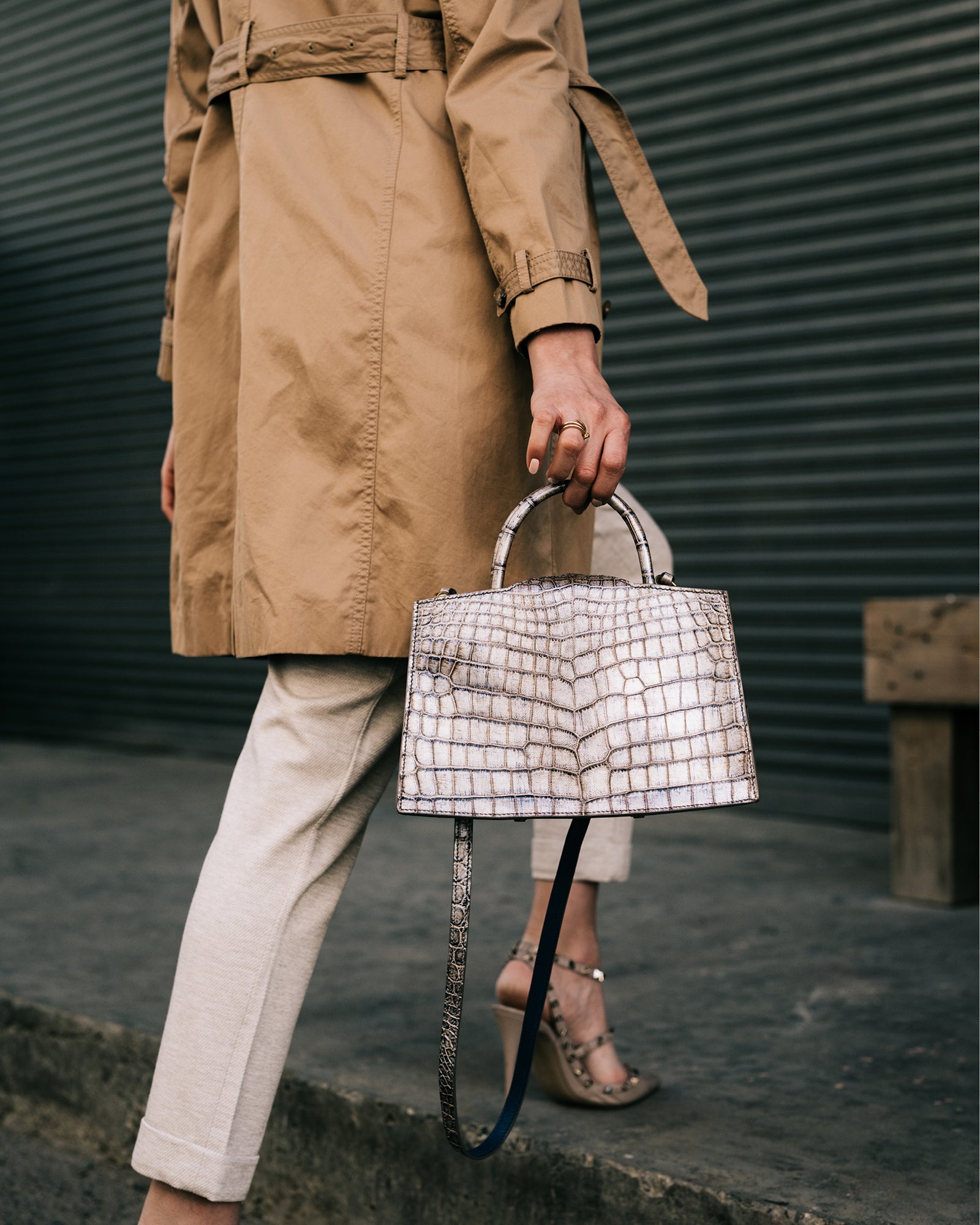 Woman walking with Mayada Bag in Millennium Nile Crocodile