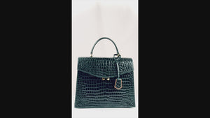 handmade green bombee porosus crocodile handbag